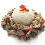 Arroz con carne de cerdo y verduras